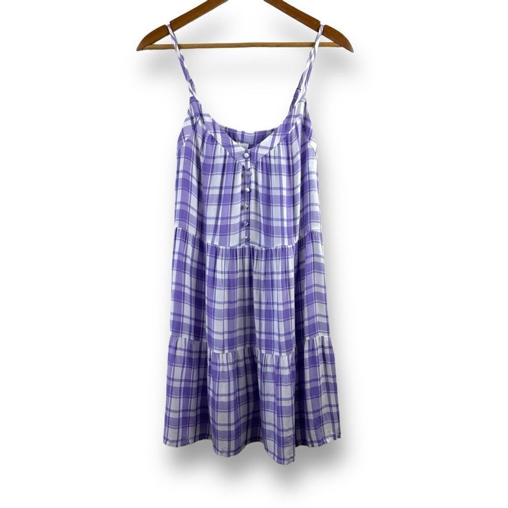 Abound Women’s M Cami Strap Gingham Sundress Purple White Checkered Plaid New